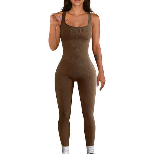 Seamless Stretchy High Waisted Butt Lifting Ribbed Jumpsuit for Yoga Fitness and Active Lifestyle