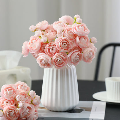 Elegant 6-Stem Artificial Tea Rose and Camellia Flower Bouquet - Perfect Decorative Arrangement for Living Room and Home Vase