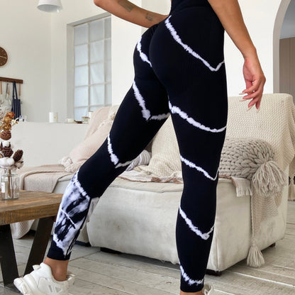 High Waisted Seamless Butt Lifting Striped Tie Dye Leggings for Comfort and Performance