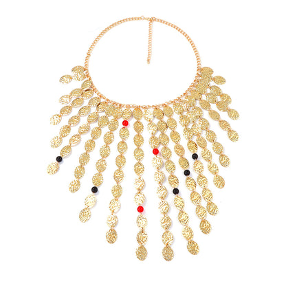 Chic Geometric Metal Circle Pendant Necklace with Tassel for Women -  Lightweight Punk Style Statement Jewelry