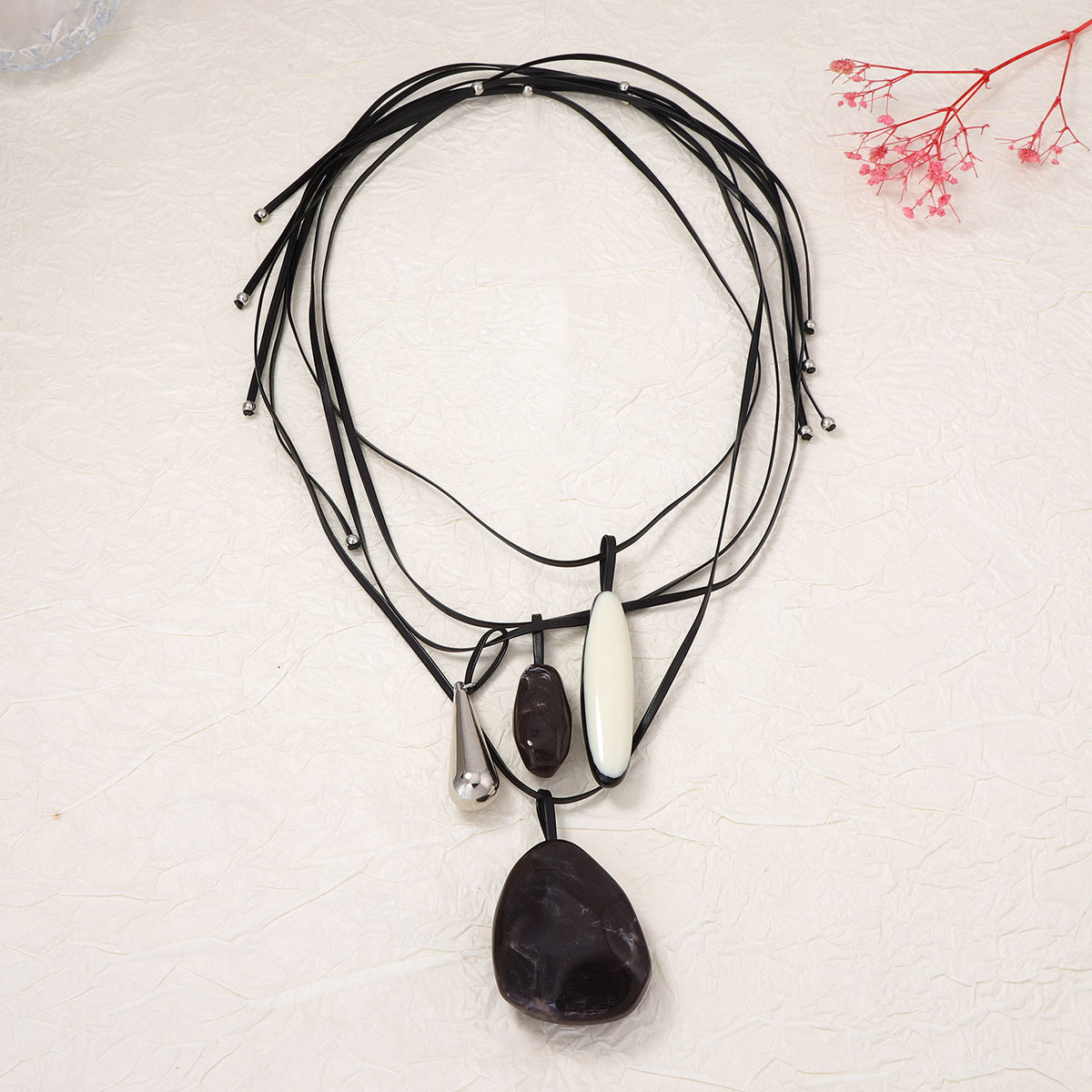 Stylish Vintage-Inspired Multi-Layer Leather and Geometric Resin Necklace for Women - Unique CCB Pendant Jewelry
