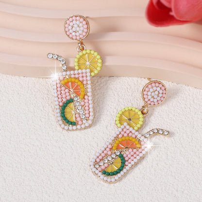 Chic Summer-Ready Beaded Oil Drop Earrings with Sparkling Rhinestones – Elegant and Refreshing Dainty Jewelry for a Stylish Look