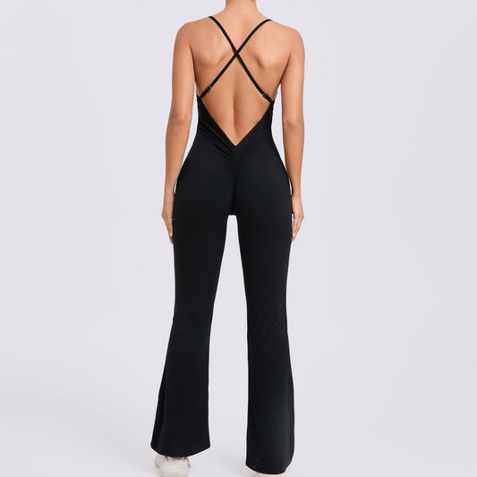 Adjustable Shoulder Strap Flare Yoga Jumpsuit Hollow Out Design for Enhanced Lift and Support for Fitness Enthusiasts