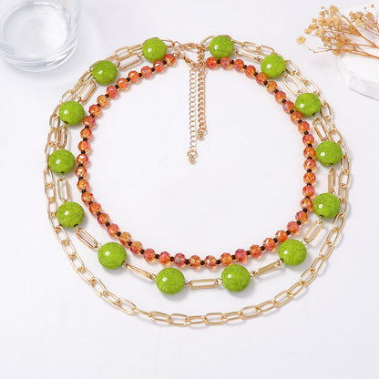 Trendy Minimalist Geometric Beaded Layered Chain Necklace for Women – Versatile Everyday Accessory Perfect for Casual Outfits