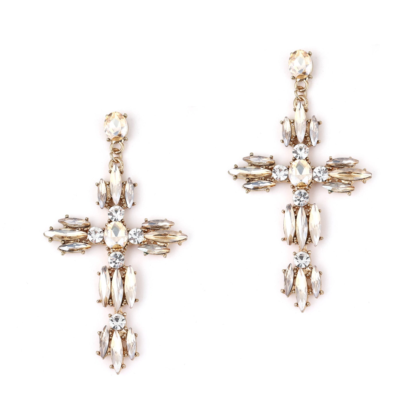 Trendy Creative Statement Geometric Cross Alloy Earrings with Sparkling Gemstones – Versatile Fashion Accessory for Any Occasion