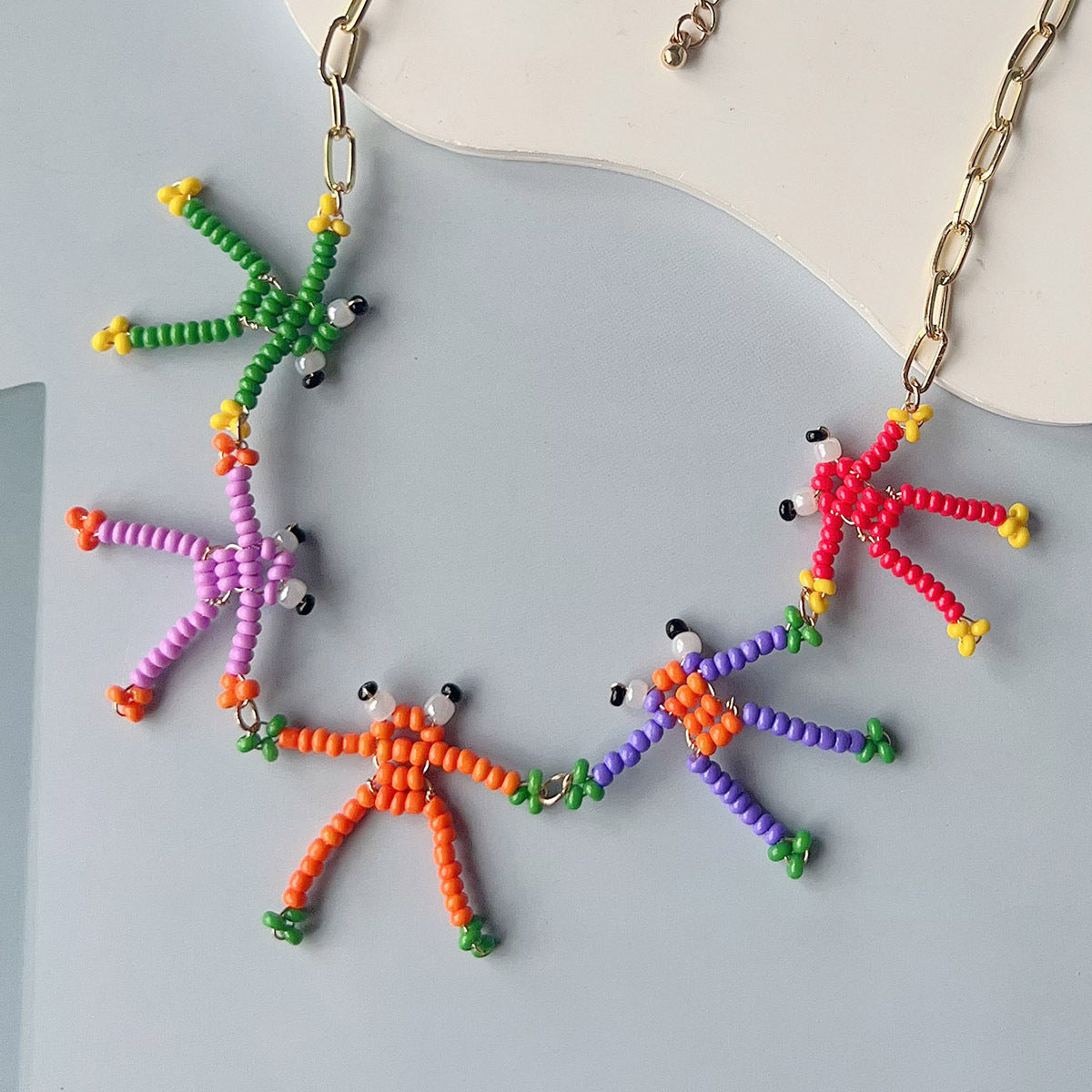 Chic Korean-Inspired Handmade Unique Frog and Bee Animal Pendant Chain Necklace - Creative Design for Nature Lovers