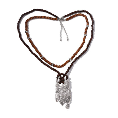 Bohemian-Inspired Vintage Multi-Layered Beaded Long Necklace with Unique Irregular Wood Beads - Perfect for Your Summer Vacations