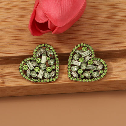Elegant and Creative Heart-Shaped Alloy Earrings with Colorful Gemstone Accents - Unique, Minimalist Design Perfect for Ethereal Style Lovers