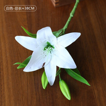 Realistic Artificial Single-Stem 3-Head PVC Lily -  Quality Faux Flowers for Wedding and Home Decor, Luxurious Plastic Floral Arrangement