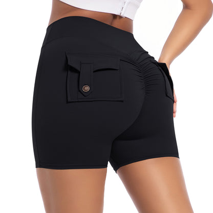 High Waisted Peach Cargo Shorts for Women Stretchy Butt Lifting Yoga and Running Fitness Shorts for Comfort and Style