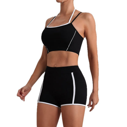 High Waisted Color Block Women's Yoga Set Open Back Compression Outfit for Running and Fitness Workouts