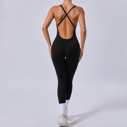 Adjustable Cross Back Sports Yoga Bodysuit with Butt Lifting Design Versatile and One Piece Yoga Outfit 90107