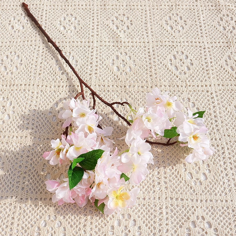 Realistic Cherry Blossom Stem with Leaves - Beautifully Crafted Artificial Flowers for Home Decor, Wedding Decorations, and Event Styling