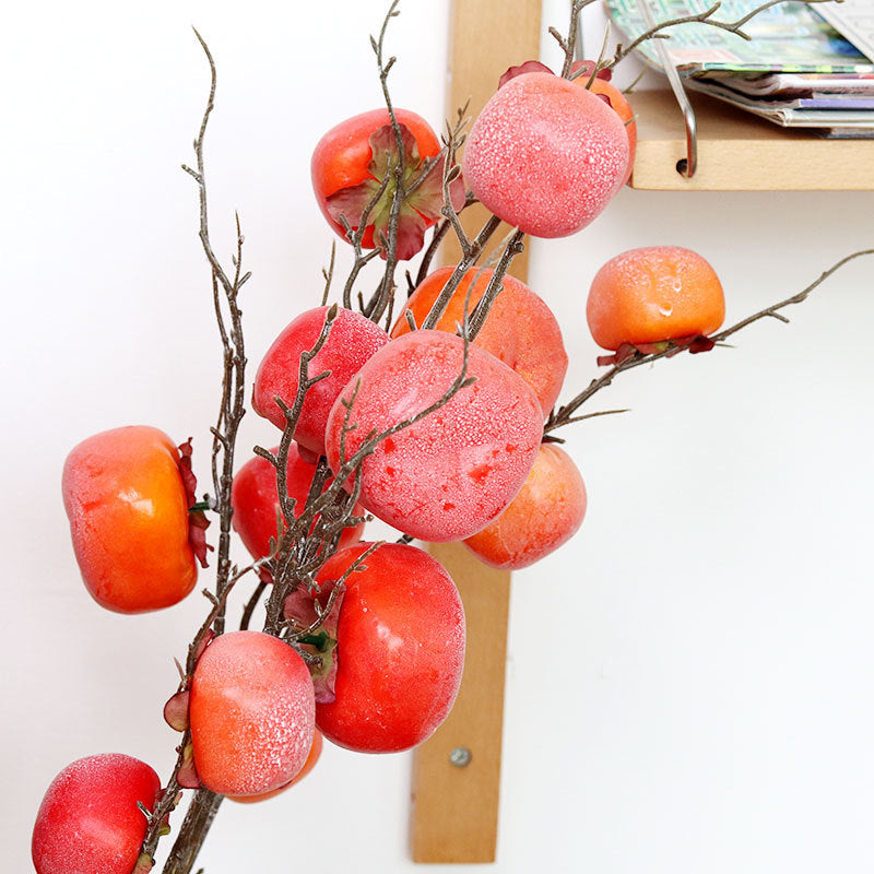 Realistic Artificial Persimmon Branch with 7 Fruits - Perfect for Home Decor, Hotels, and Retail Spaces - Luxurious and Exquisite Design for a Touch of Elegance