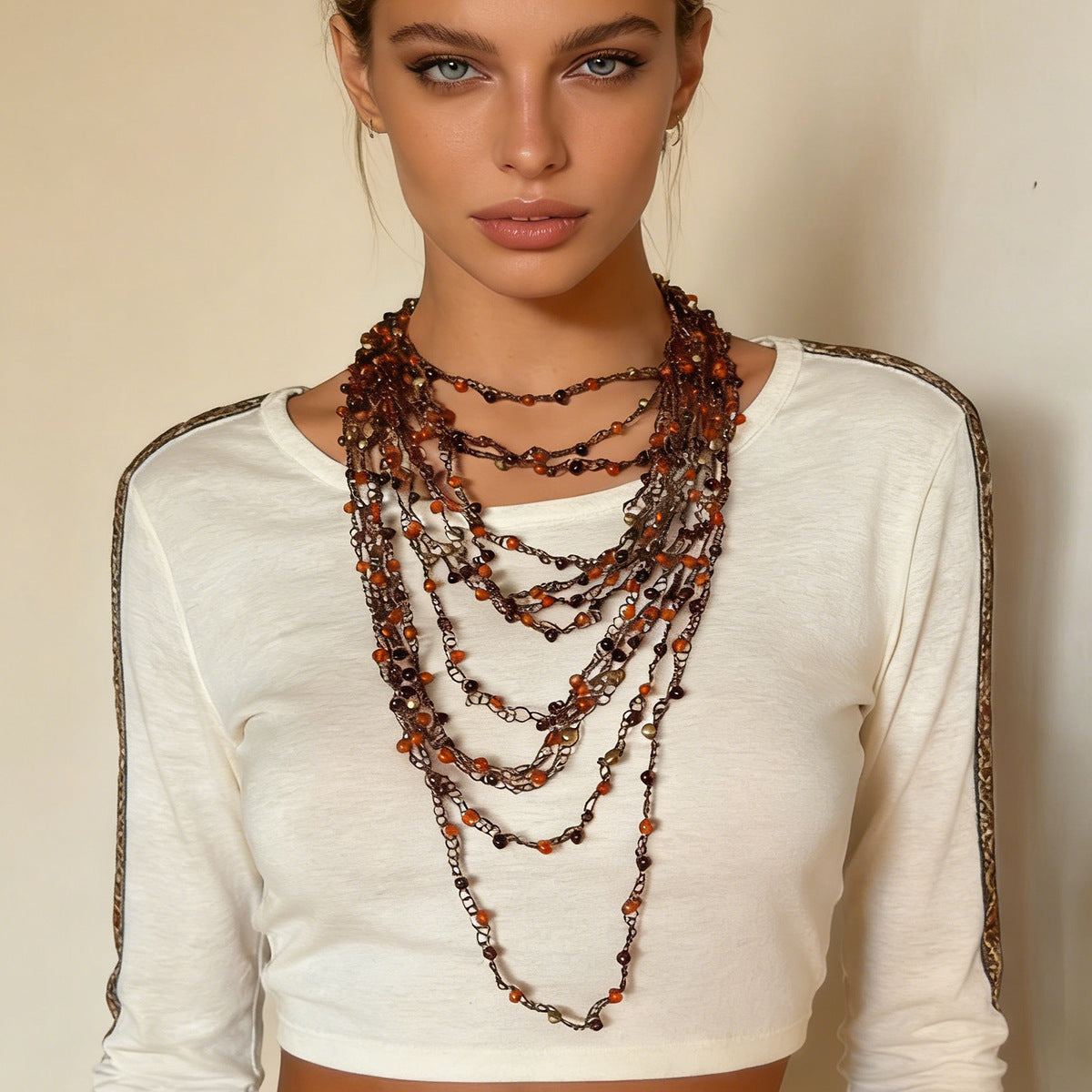 Bohemian Vintage Multi-Layered Handmade Woven Beaded Necklace - Perfect for Vacation & Casual Wear