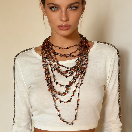 Bohemian Vintage Multi-Layered Handmade Woven Beaded Necklace - Perfect for Vacation & Casual Wear