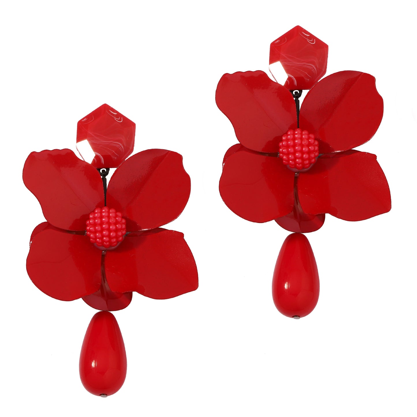 Creative  Fashion Trend: Unique, Statement-Making Fresh Floral Metal and Resin Pendant Earrings for a Chic Look