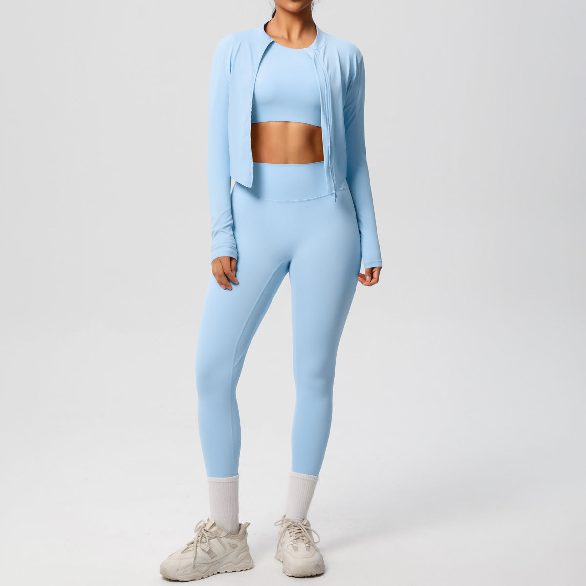 and Breathable Women's 3 Piece Workout Set Fleece Lined Tight Fitting Jacket Pants and Top for Running and Yoga