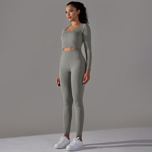 Seamless Long Sleeve Workout Set Quick Dry Breathable and Butt Lifting Sports Leggings for Running and Yoga