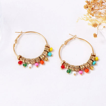 Bohemian-Inspired Statement Earrings: Unique Round Beaded Alloy Geometric Drop Earrings for Women - Trendy Thai Design