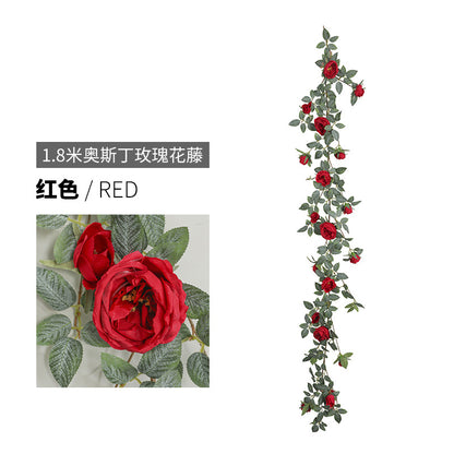 1.8m Austin Rose Vine Decorative Wall Hanging - Lifelike Artificial Flower Ivy for Concealing Air Conditioning Ducts and Enhancing Home Aesthetics