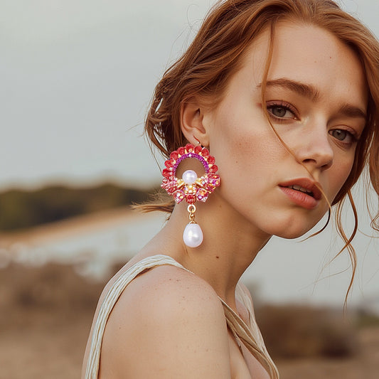 Exquisite Baroque-Inspired Flower Drop Earrings with Imitation Pearls and Sparkling Zirconia for Everyday Elegance