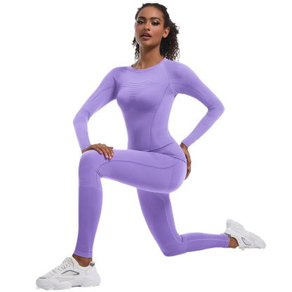 Seamless Knitted Outdoor Cycling Apparel Long Sleeve Sports Yoga Bodysuit Ski Suit Set for Comfort and Style