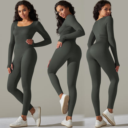 Seamless Ribbed Long Sleeve Yoga Bodysuit Breathable Quick Dry Running and Fitness Apparel for Comfort and Performance