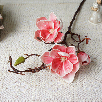 Elegant Hand-Painted Faux Magnolia Flowers - Classical 3-Head Design for Home, Hotel, and Wedding Decor, Perfect for Photography and Event Styling