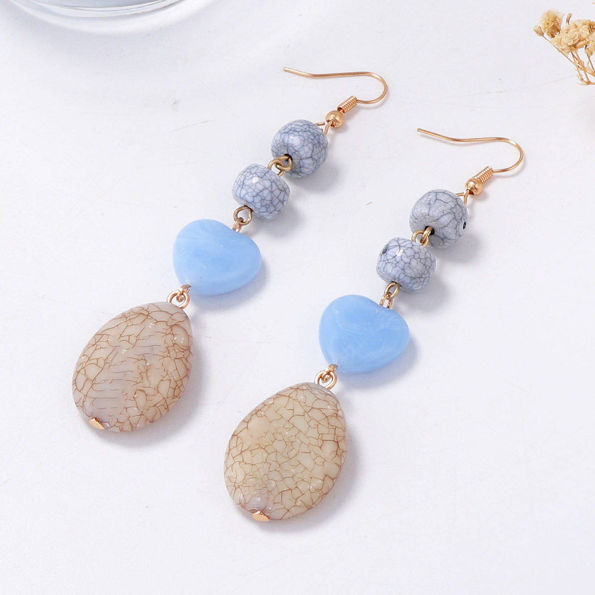 Chic Korean-Inspired Lightweight Luxury Colorful Resin Geometric Heart Hook Earrings with Stone-Like Texture - Perfect for Everyday Wear and Special Occasions