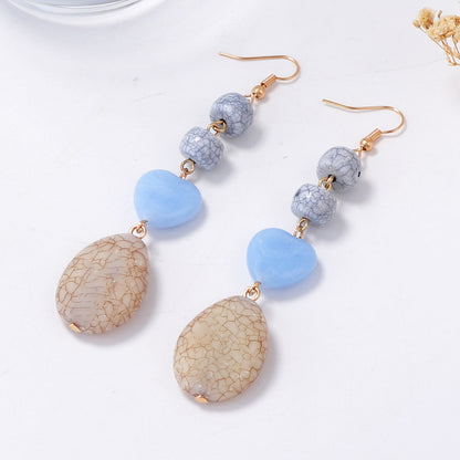 Chic Korean-Inspired Lightweight Luxury Colorful Resin Geometric Heart Hook Earrings with Stone-Like Texture - Perfect for Everyday Wear and Special Occasions