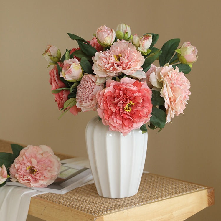 Luxurious European-Style Home Decor Faux Peony Bouquet - Elegant Double-Headed Artificial Flowers for Timeless Floral Beauty