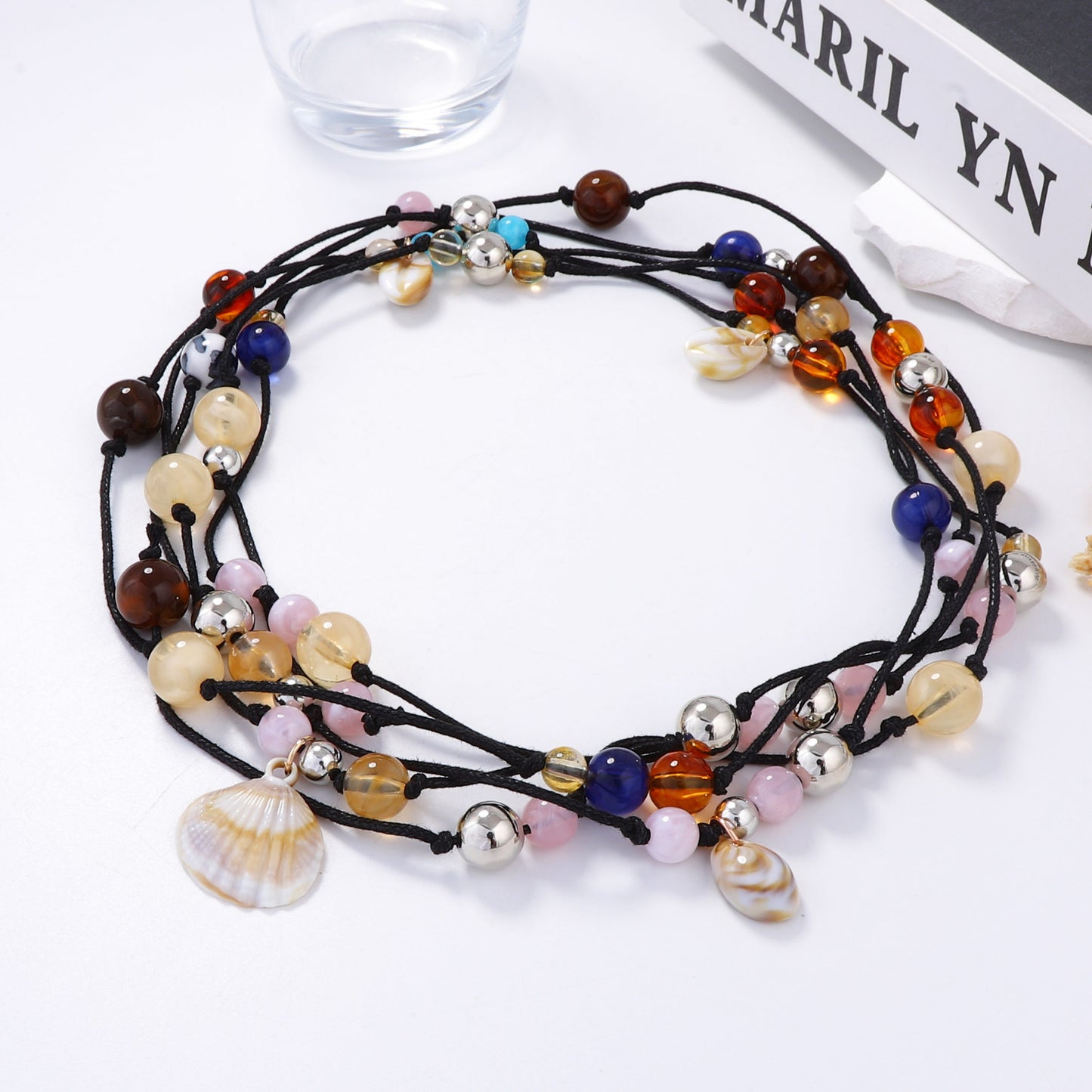 Handcrafted Personalized Knot Beaded Multi-Layer Necklace with Luxurious Beach Shell Pendant for Women – A Chic Accessory for Every Occasion