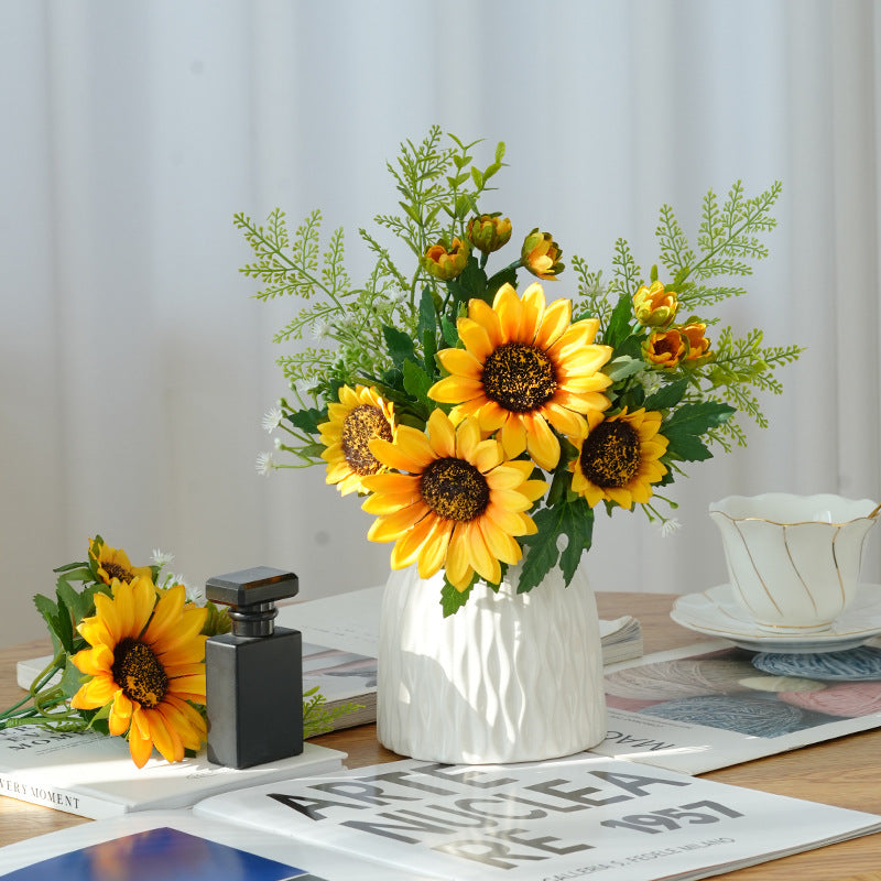 Realistic Artificial Sunflower Bouquet - Rustic Home Decor Fake Flowers Small Potted Sunflower Decorations for Charming Country Aesthetics