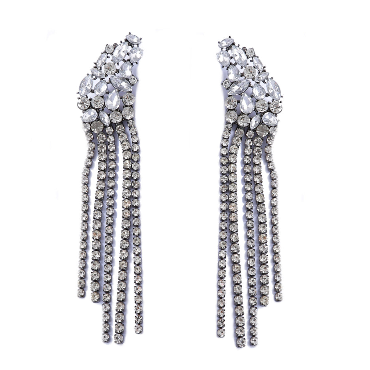 Exquisite Statement Alloy Crystal Tassel Pendant Earrings - Luxurious Jewelry for Evening Parties and Special Events