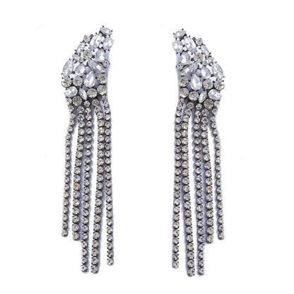 Exquisite Statement Alloy Crystal Tassel Pendant Earrings - Luxurious Jewelry for Evening Parties and Special Events