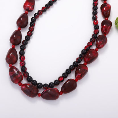Unique Custom Design Multi-Layered Resin Bead Necklace for Women - Vintage Chic with Versatile Style for Every Occasion