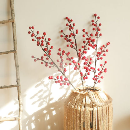 Vibrant Five-Pronged Winterberry Faux Flowers – Perfect for Holiday Decor, Weddings, and Festive Celebrations | Realistic Artificial Red Christmas Beans – MW36892