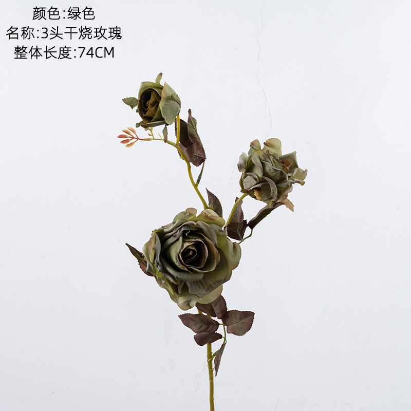 Elegant 3-Head Artificial Dried Rose Flower Bouquet for Home Decor – Trendy INS-Style Wedding Decoration – DY1-3320A