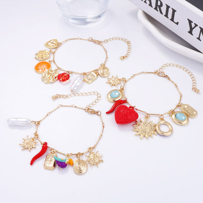 Elegant Layered Design Sunflower Geometry Pearl Pendant Bracelet for Women – Perfect for Adding a Touch of Luxe to Any Outfit