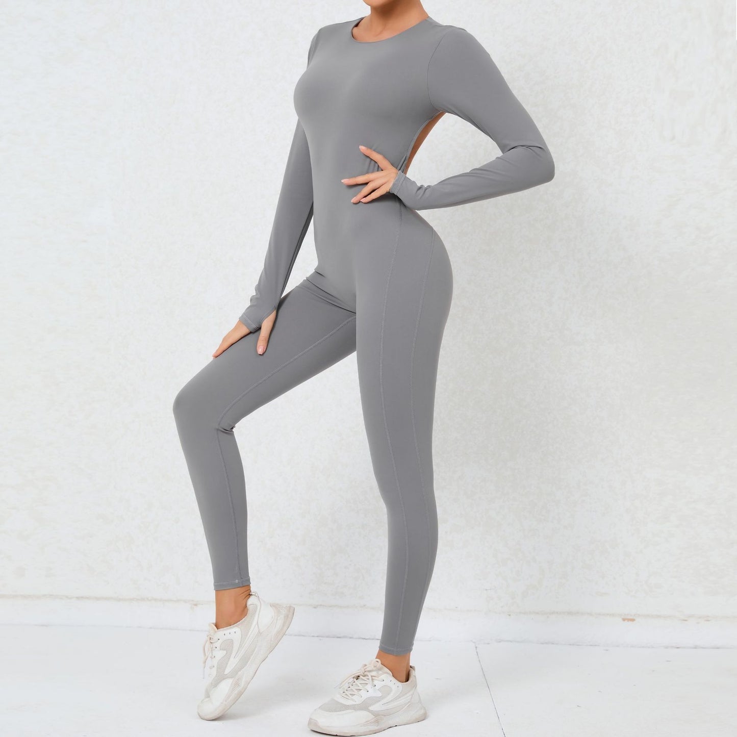 Seamless Solid Color Bodysuit with Innovative Back Design for Fitness Yoga and Activewear with Stretchy Breathable Fabric