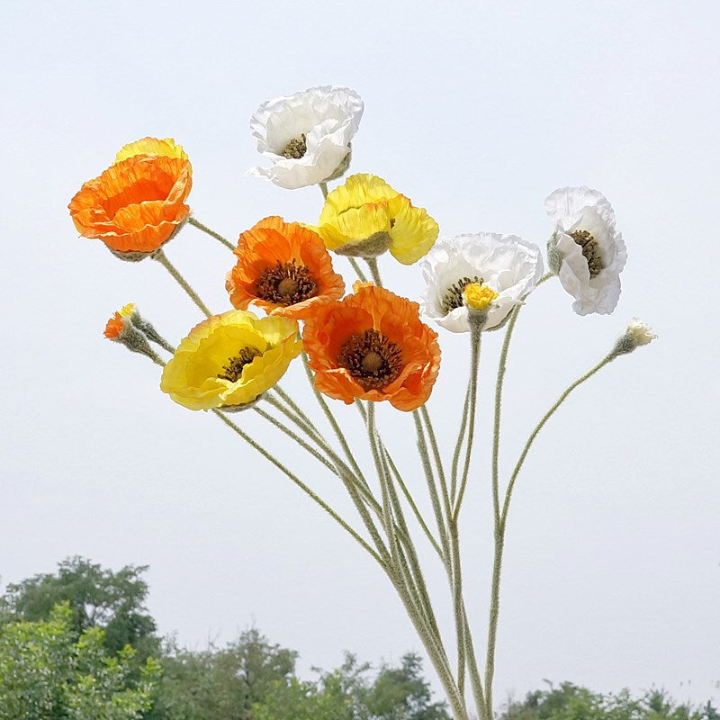 Realistic 5-Head Poppy Artificial Flowers for Home Decor, Wedding Backdrops, Photography Props - Beautiful Silk Floral Arrangements for Lasting Elegance