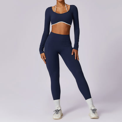 Spring Color Block Yoga Set Versatile Women's High Performance Activewear and Fitness Outfit 8605