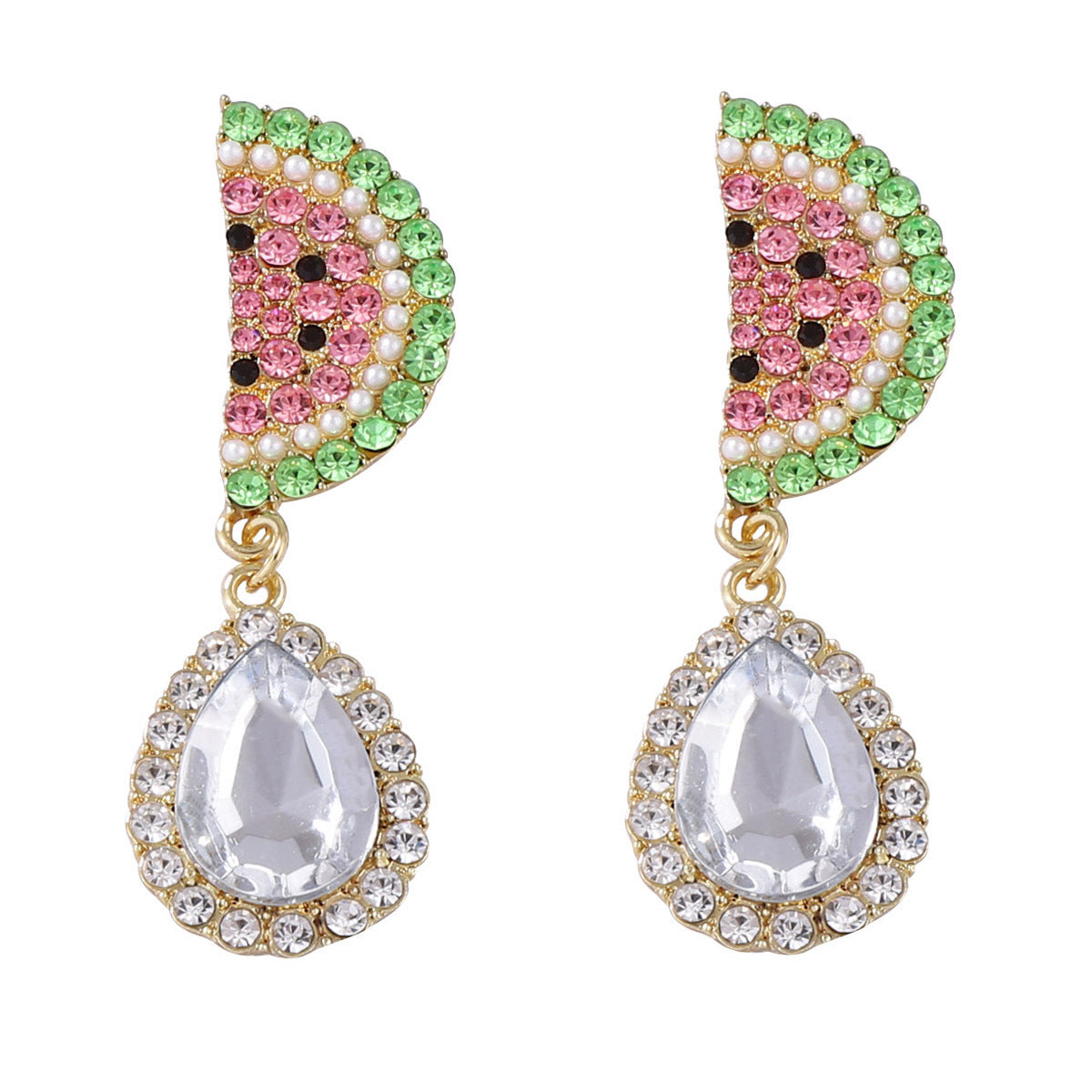 Stylish Minimalist Fruit-Inspired Alloy and Rhinestone Watermelon Slice Drop Earrings - Elegant, Versatile, and Perfect for Any Occasion