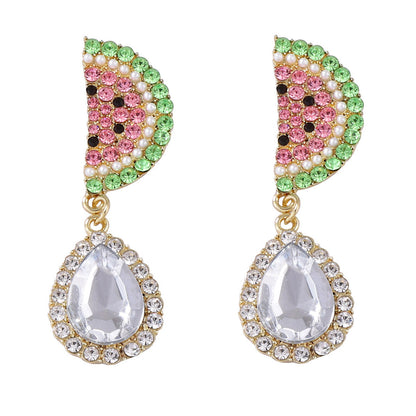 Stylish Minimalist Fruit-Inspired Alloy and Rhinestone Watermelon Slice Drop Earrings - Elegant, Versatile, and Perfect for Any Occasion