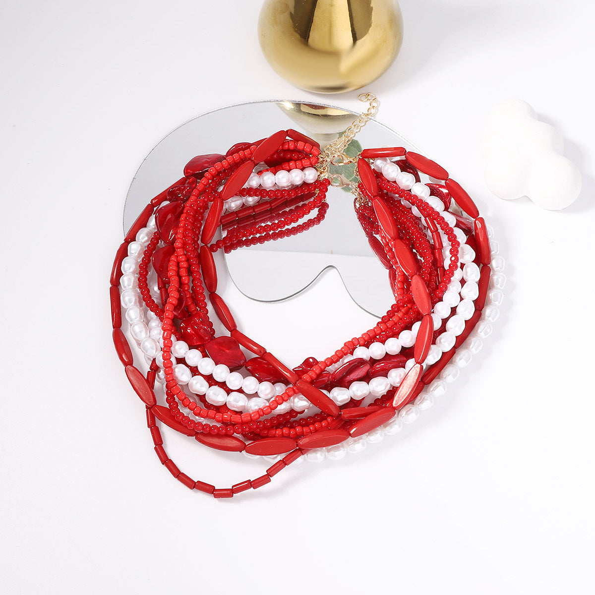 Gothic-Inspired Handmade Beaded Baroque Faux Pearl Multi-Layered Statement Necklace for Beach Fashion