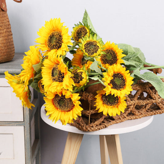 Elegant European-Style Single Stem Artificial Sunflower Bouquet – Perfect for Home and Living Room Decoration – Realistic Faux Sunflowers to Brighten Your Space