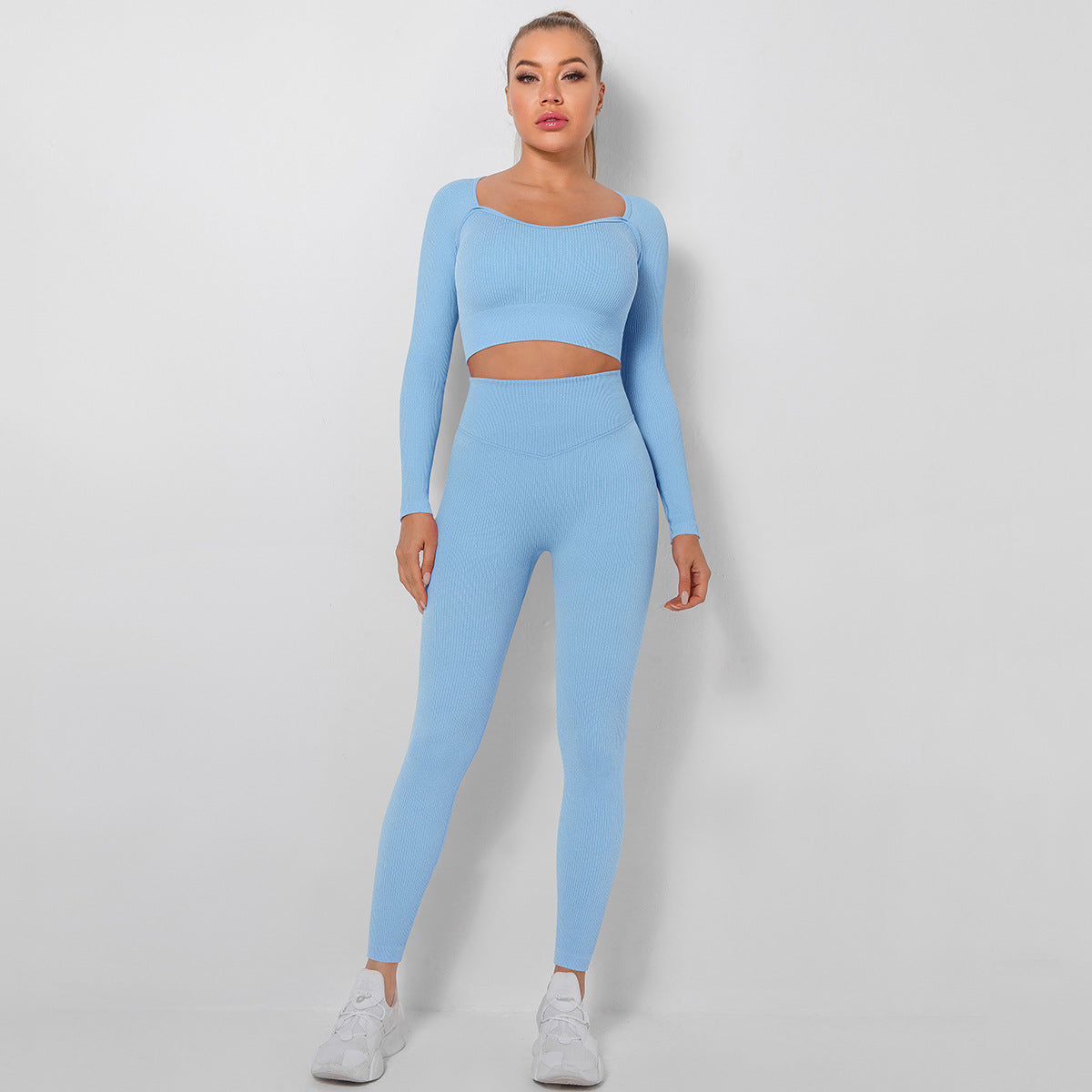 Seamless Yoga Outfit Set for Women Sweat Wicking High Waisted Leggings Long Sleeve Sport Top for Peachy and Comfort in Every Workout