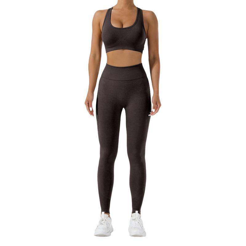 Seamless Jacquard High Waisted Butt Lifting Yoga Pants Set Uplifting Comfortable Activewear for Women with Cationic Sports Bra