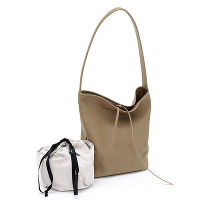 Luxurious Grain Leather Bucket Bag for Women Fashionable Underarm Tote for Casual Outings and Office Commutes